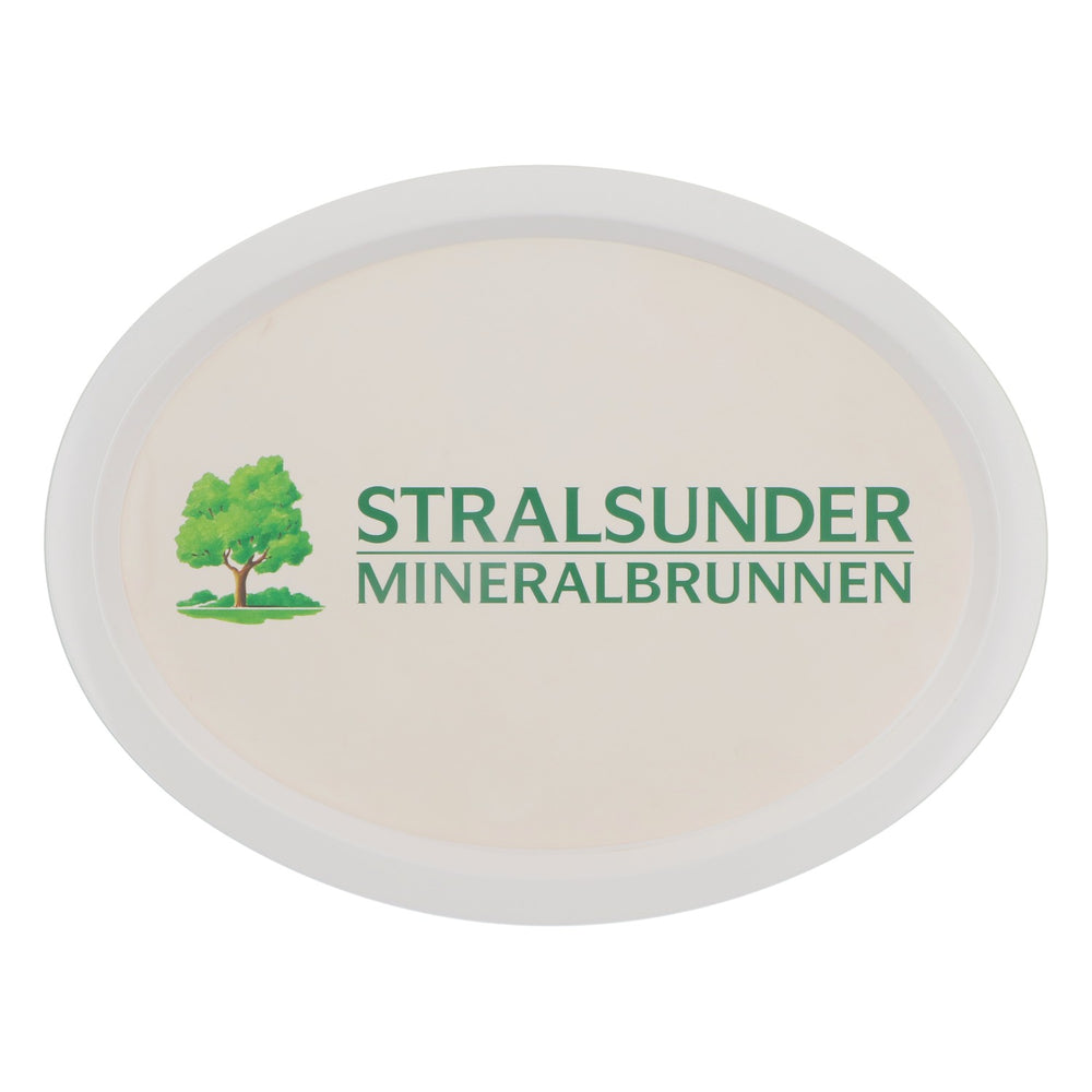Stralsunder Bier Tablett Kellnertablett Rundtablett Weiß Oval "Mineralbrunnen"