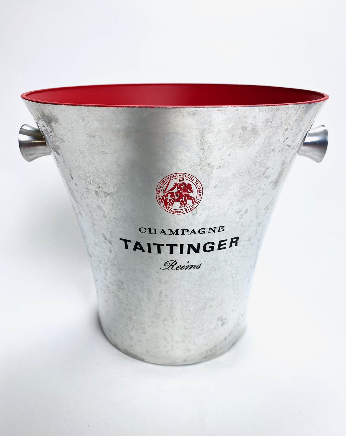 Taittinger Champagner Flaschenkühler Eiswürfelbehälter Metalleimer mit rot