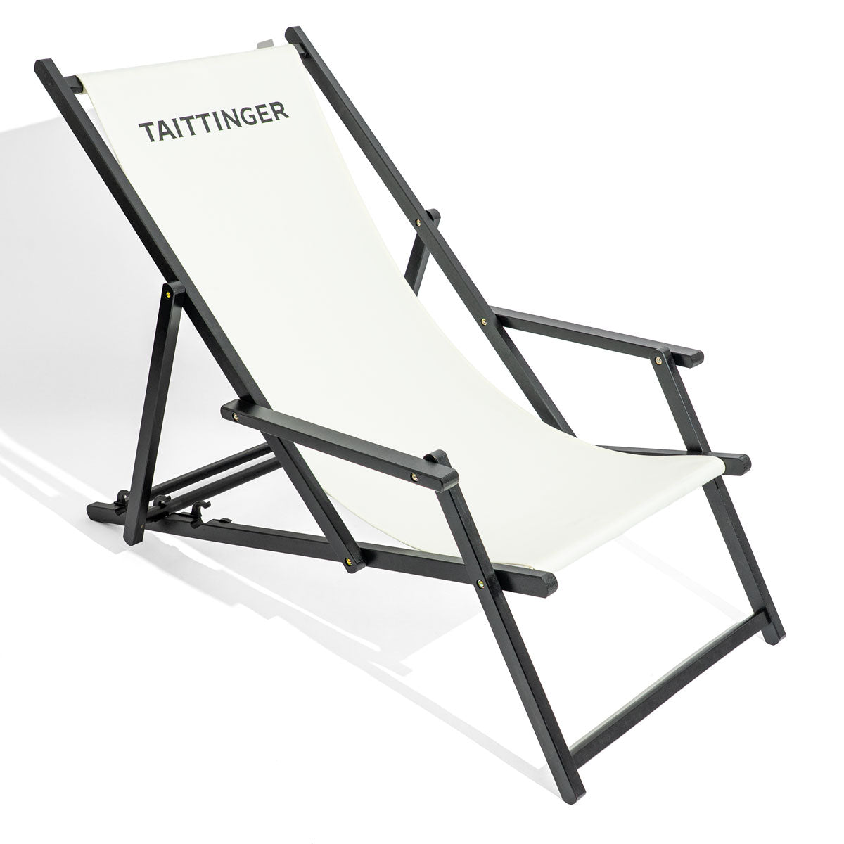 Taittinger Champagner Liegestuhl Strandstuhl Liege Loungestuhl Buchenholz Weiß