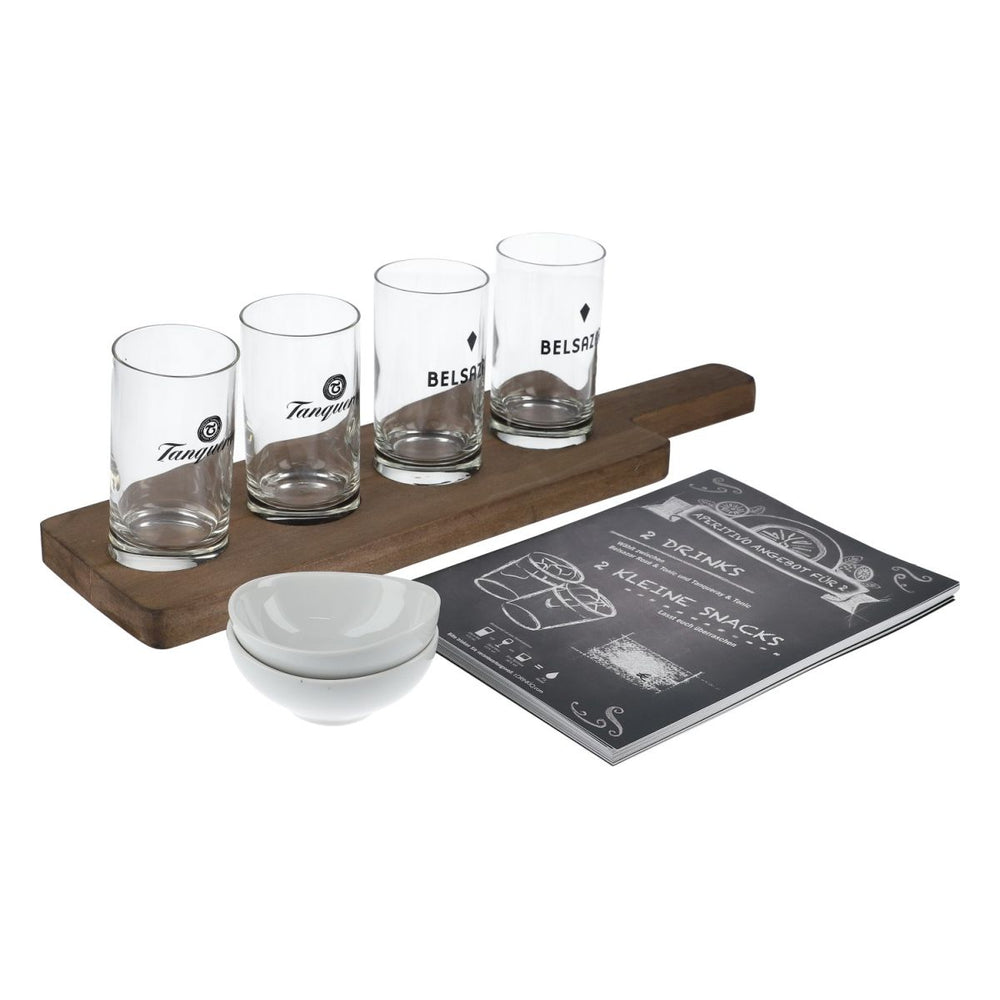 Tanqueray Gin Aperitivo Echtholz Tasting Tablett 4 Tastegläsern Schalen
