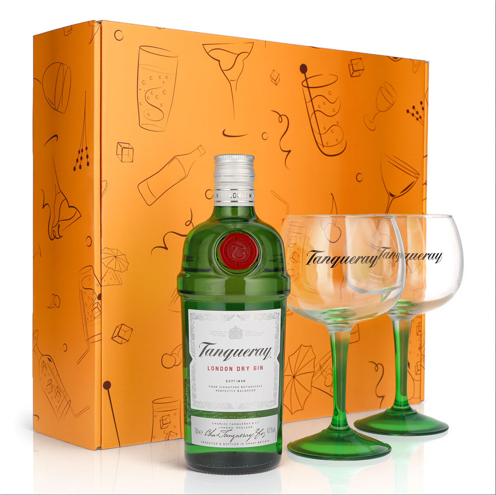 Tanqueray Gin Geschenkset 0,7l Flasche 43,1 % Vol. + Ballongläser 0,59l–Orange