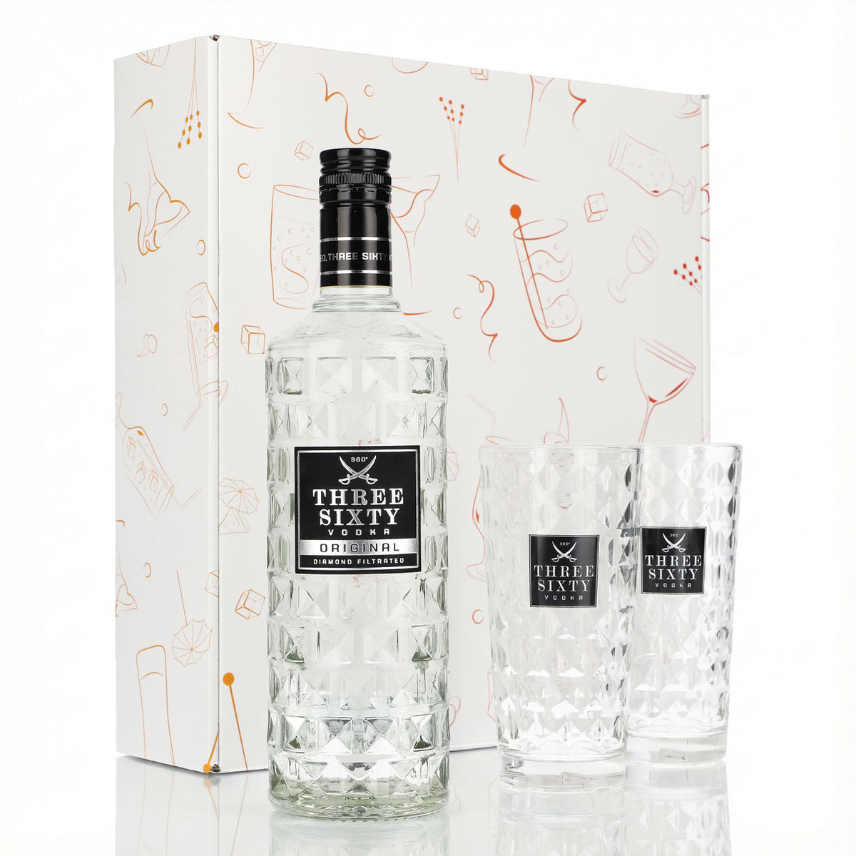 Three Sixty Vodka Geschenkset 0,7l 37,5% + Longdrinkglas I Weiß
