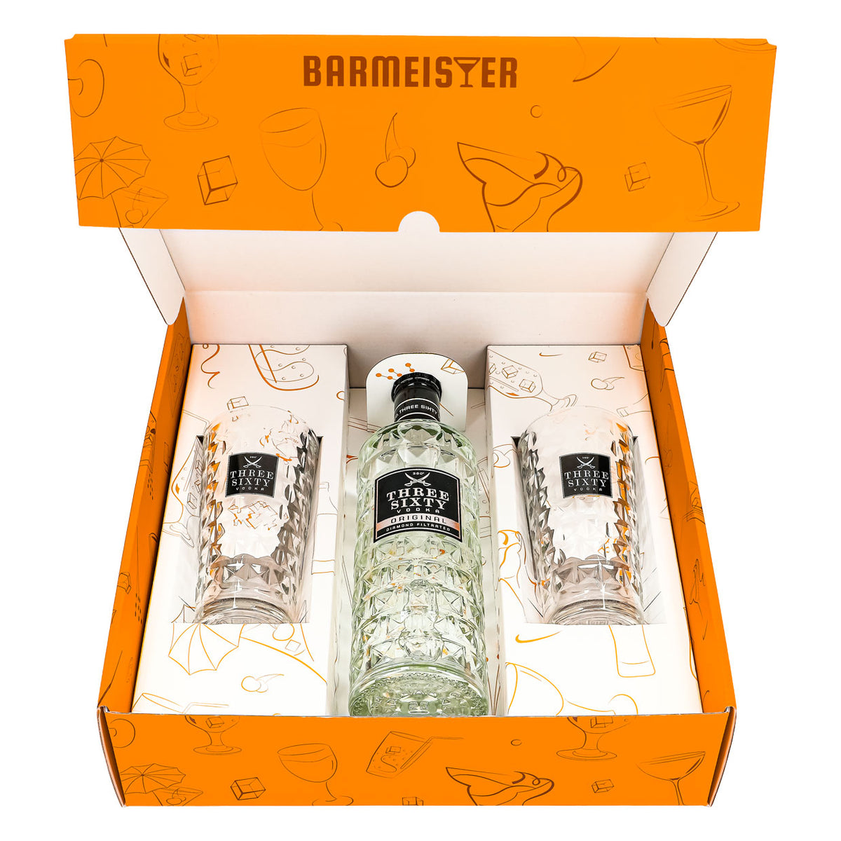 Three Sixty Vodka Geschenkset 0,7l 37,5% + Longdrinkglas I Orange – Ansicht 2