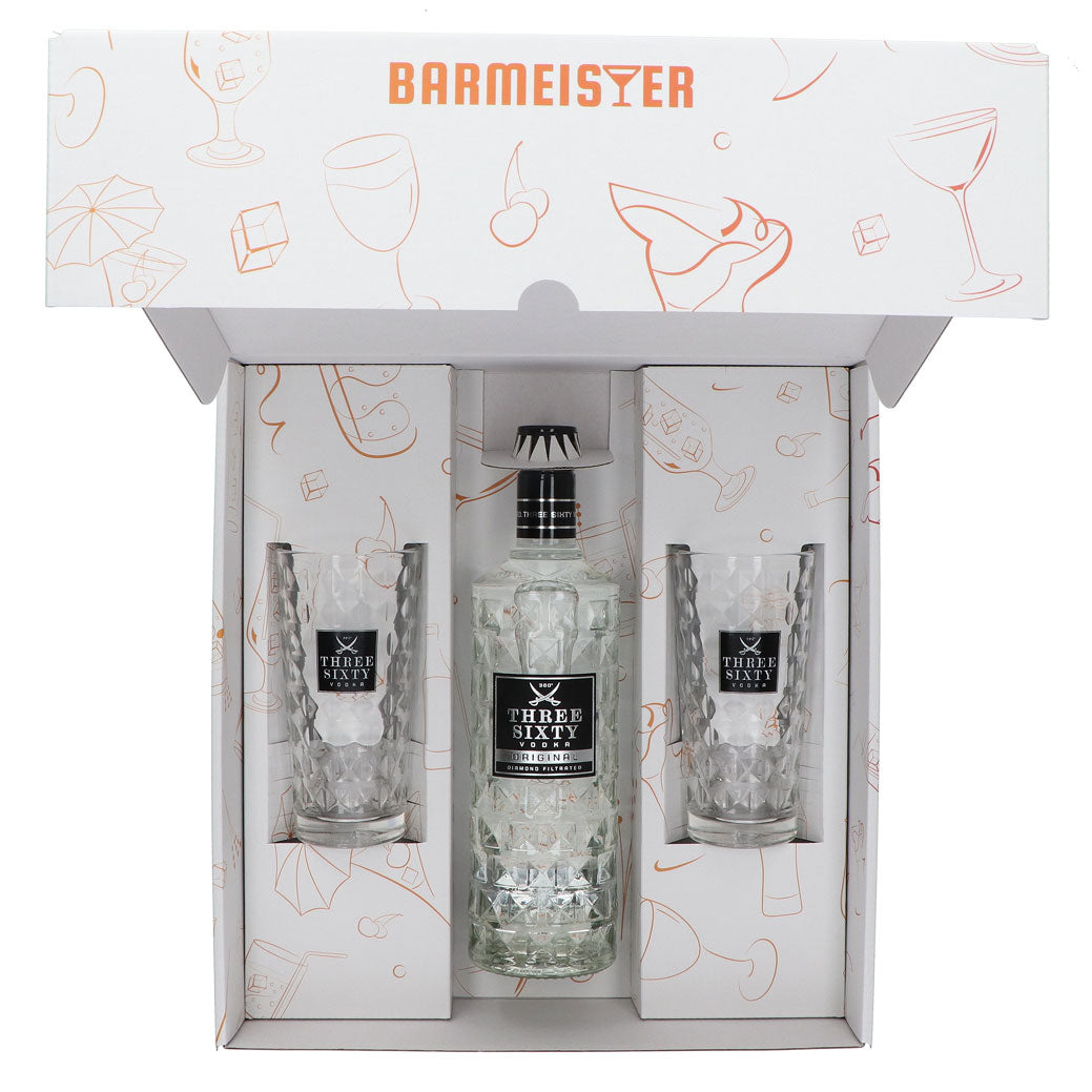 Three Sixty Vodka Geschenkset 0,7l 37,5% + Longdrinkglas I Weiß – Ansicht 3