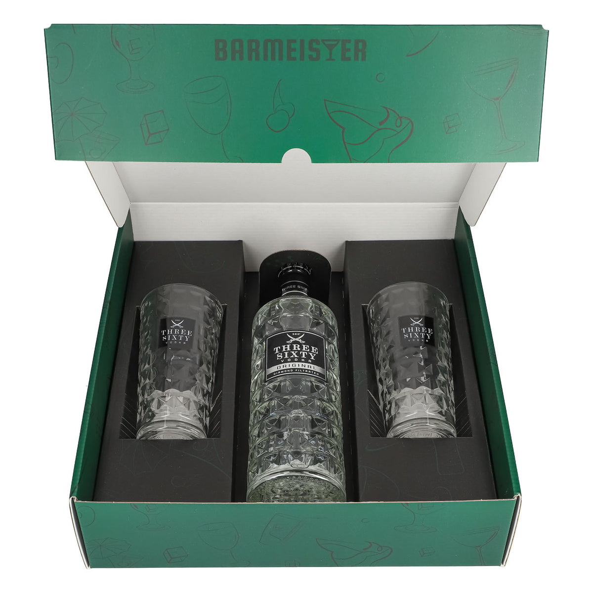 Three Sixty Vodka Geschenkset 0,7l 37,5% + Longdrinkglas I Grün – Ansicht 2