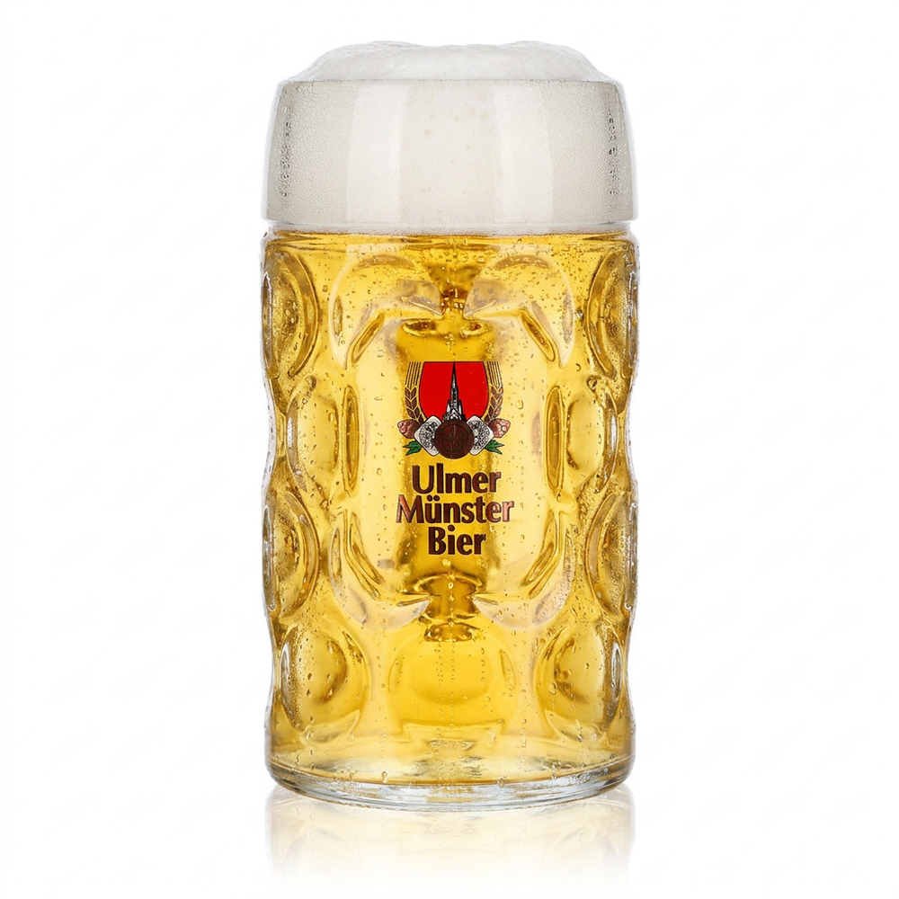Ulmer Münster Bier Krug 1l Maßkrug geeicht Dimpel-Struktur Bierseidel Gastro