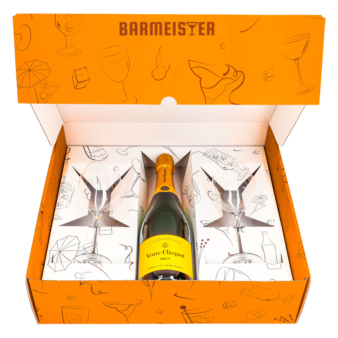 Veuve Clicquot Champagner Geschenkset 0,75l 12,5% + Flöte 0,1l bauchig I Orange – Ansicht 2