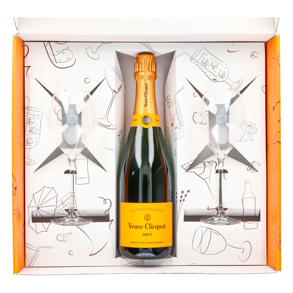 Veuve Clicquot Champagner Geschenkset 0,75l 12,5% + Flöte 0,1l bauchig I Orange – Ansicht 4