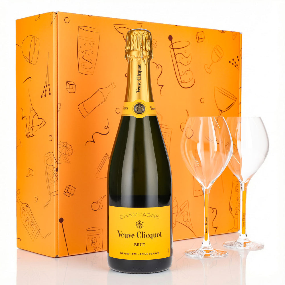 Veuve Clicquot Champagner Geschenkset 0,75l 12,5% + Flöte 0,1l gelber Stiel I Orange