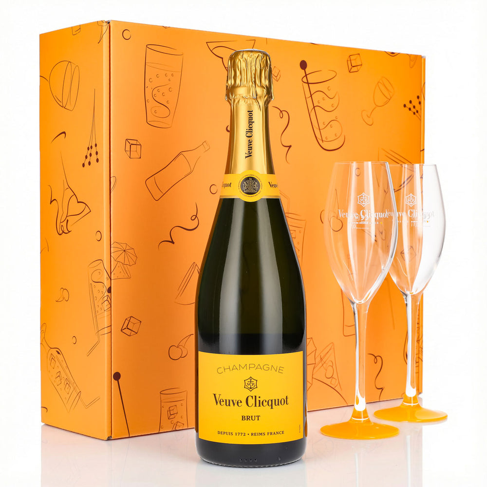 Veuve Clicquot Champagner Geschenkset 0,75l 12,5% + Flöte 0,1l gelber Fuß I Orange
