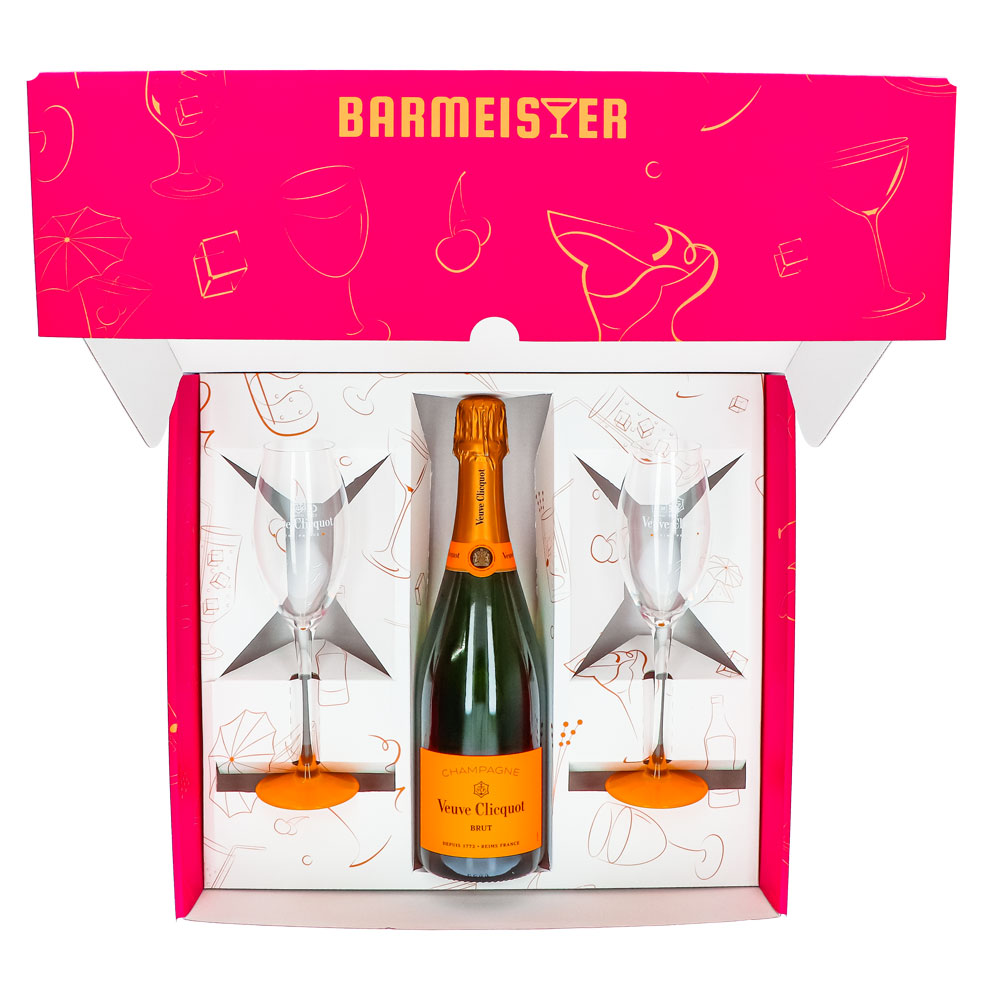 Veuve Clicquot Champagner Geschenkset 0,75l 12,5% + Flöte 0,1l gelber Fuß I Pink – Ansicht 3