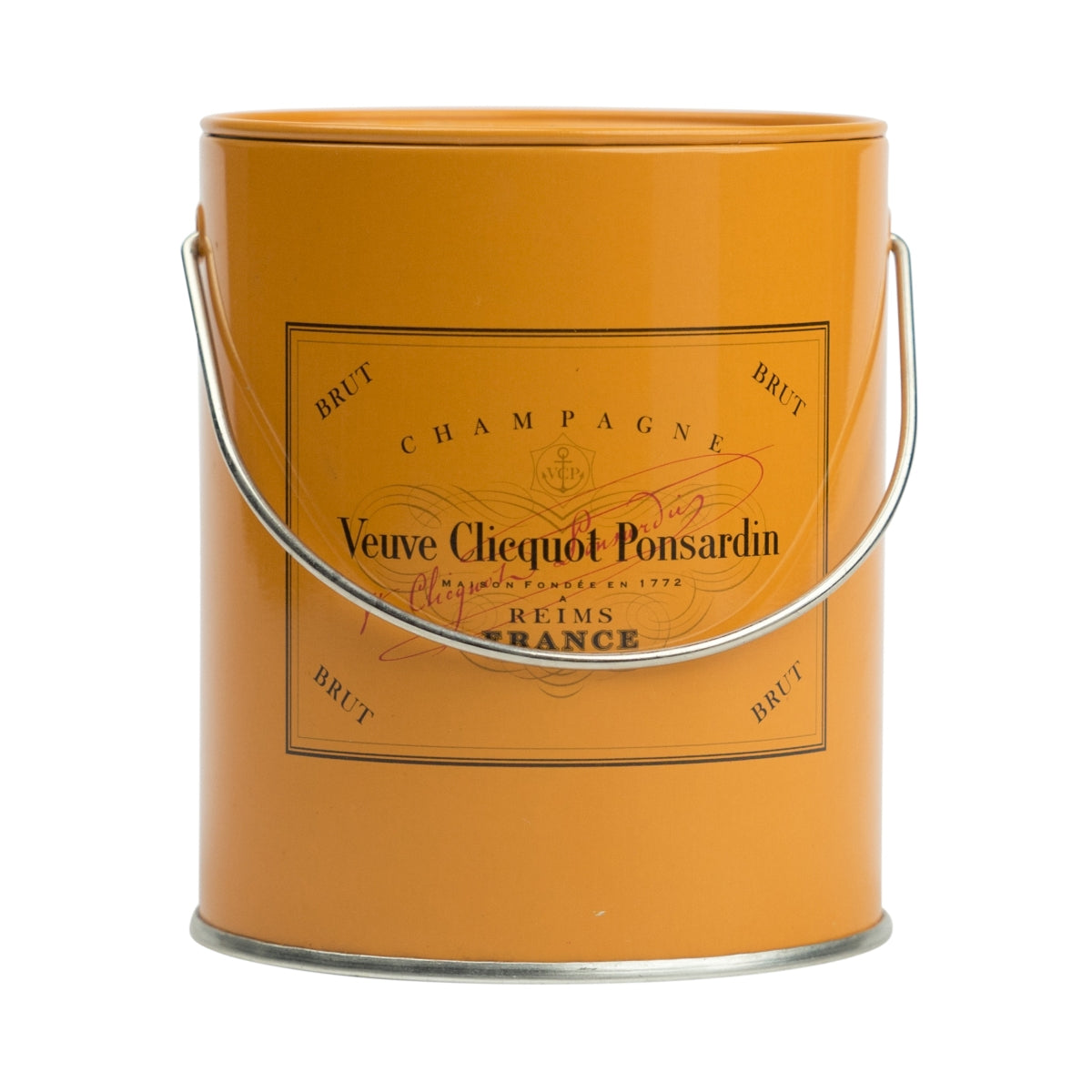 Veuve Cliquot Champagner Mini Paint Box Deko Rund Orange Logo France Eimer Farbe