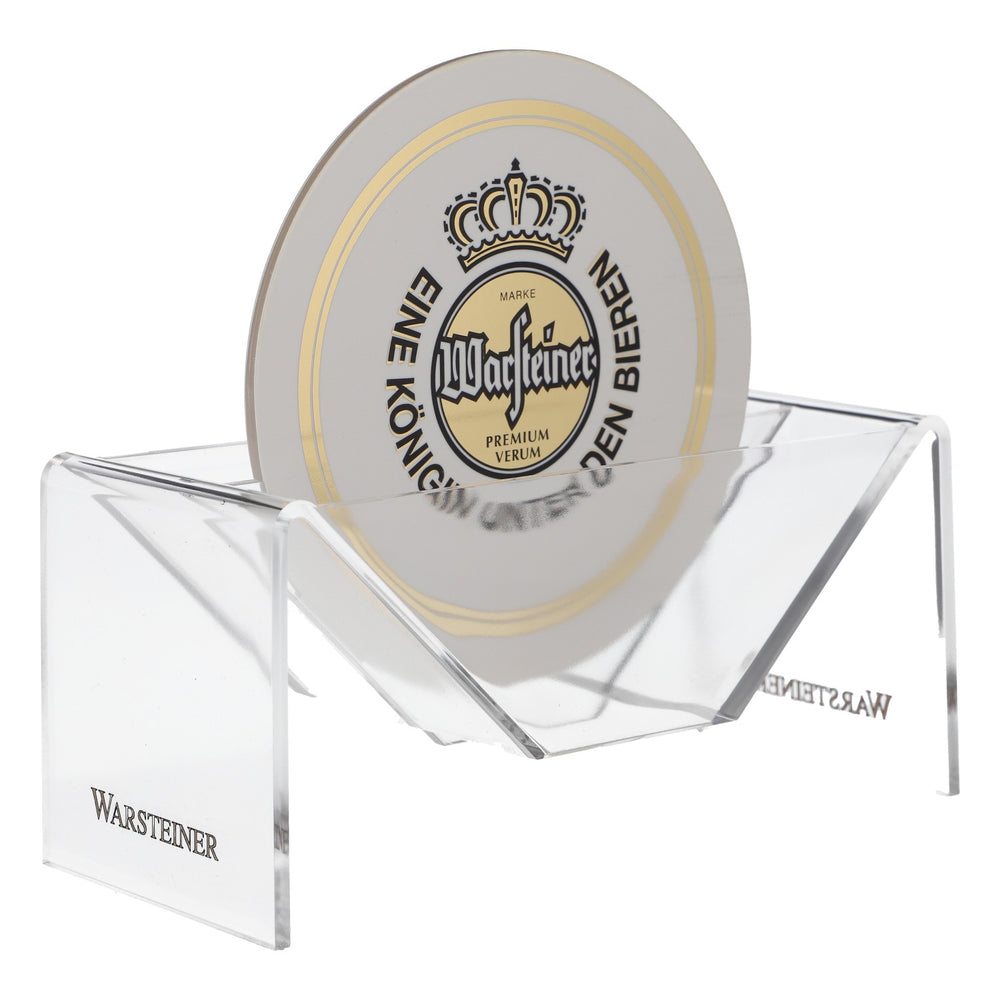 Warsteiner Bier Acryl Bierdeckel Halter rund Tischaufsteller