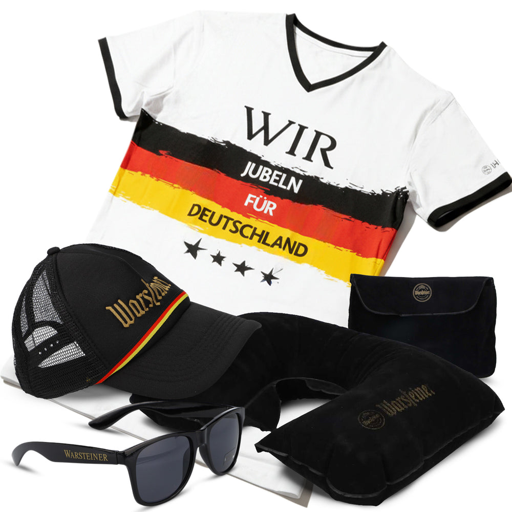 Warsteiner Bier Bundle Fan Set aus 1x Cap 1x Sonnenbrille 1x Shirt 1x Kissen