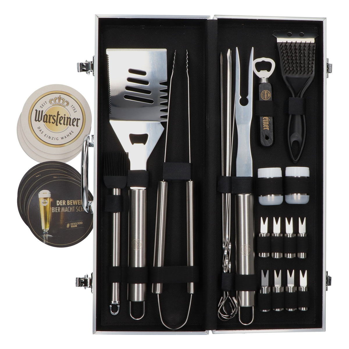 Warsteiner Grillbesteck Koffer 22tlg Edelstahl BBQ Set mit Bier Zubehör Party – Ansicht 3