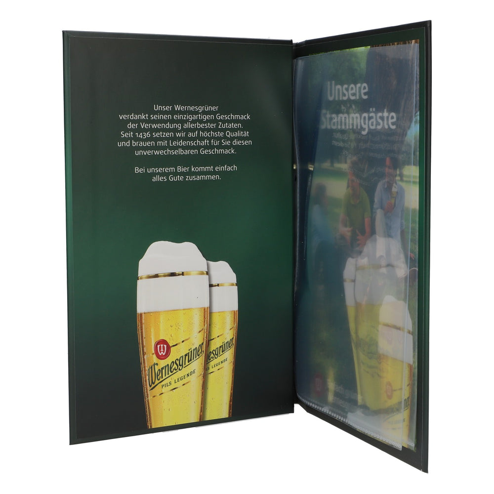 Wernesgrüner Bier Speisekarte foliert Menükarte Restaurant Mappe Grün Klein
