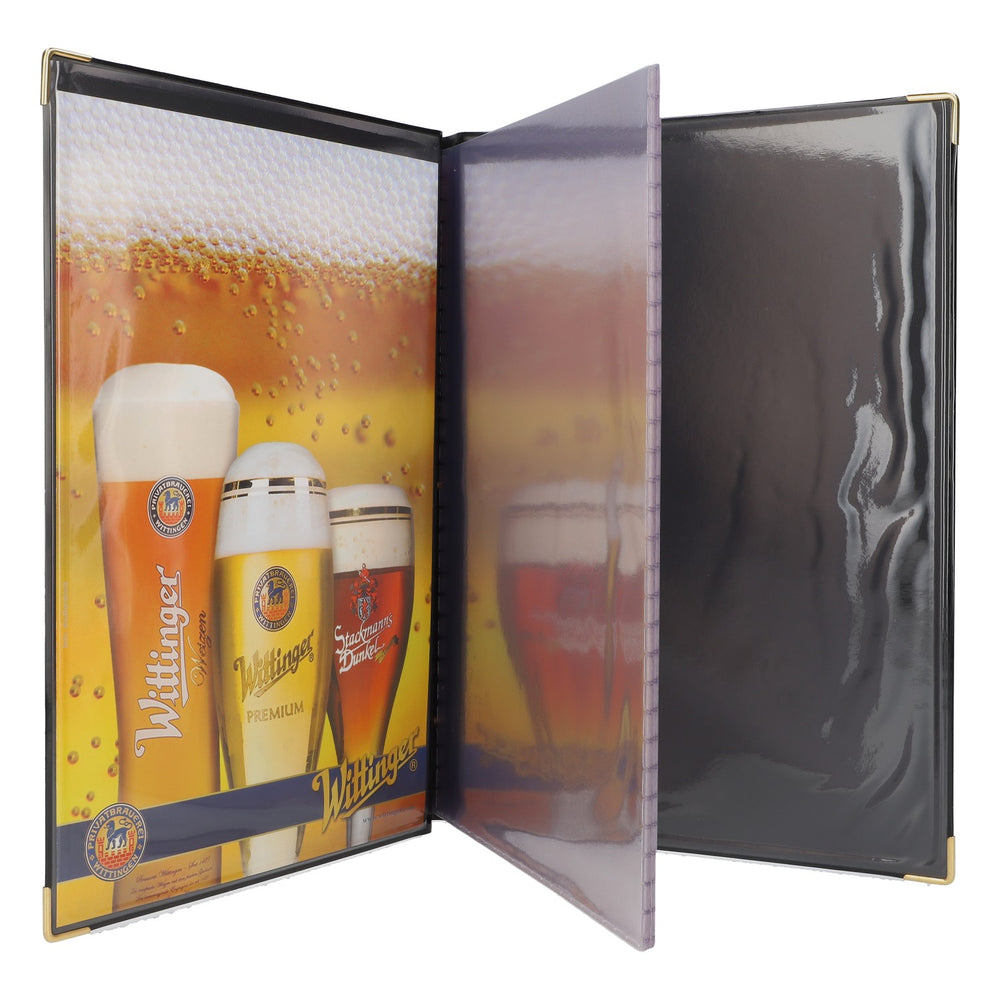 Wittinger Bier Speisekarte foliert Menükarte Restaurant Mappe Schwarz Din A4