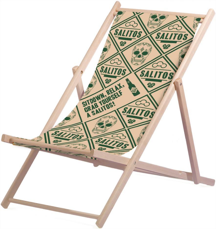 1 Salitos Bier Liegestuhl Holz Polyesterbespannung max 95Kg beige neu