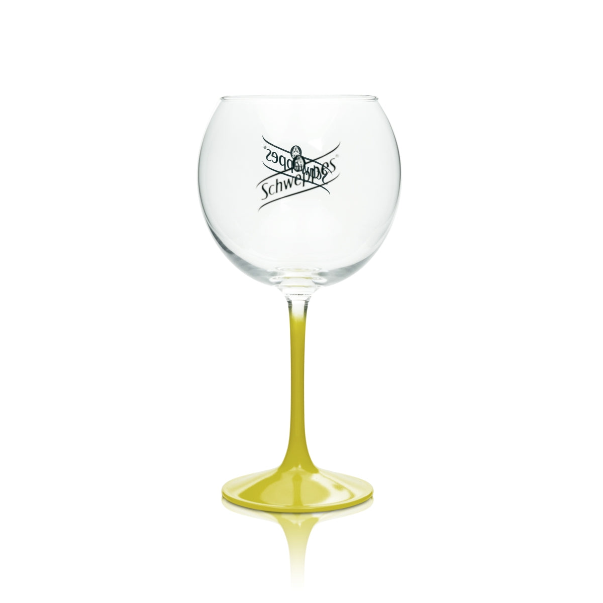 1 Schweppes Limonade Glas 0,4l Ballonglas gelber Stiel/Boden neu – Ansicht 2