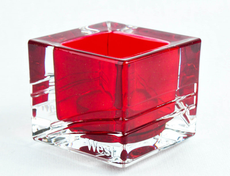 1 West Zigaretten Windlicht Tabak, Kristall Windlicht, eckig, rot tranparent schwer neu