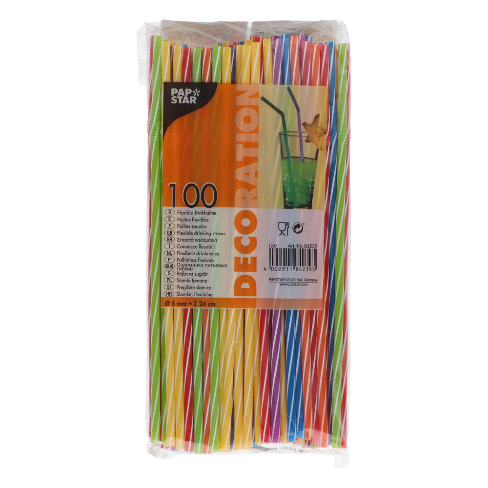 100 Papstar Trinkhalme Strohhalme 0,5x24cm Knickbar Kunststoff Bunt