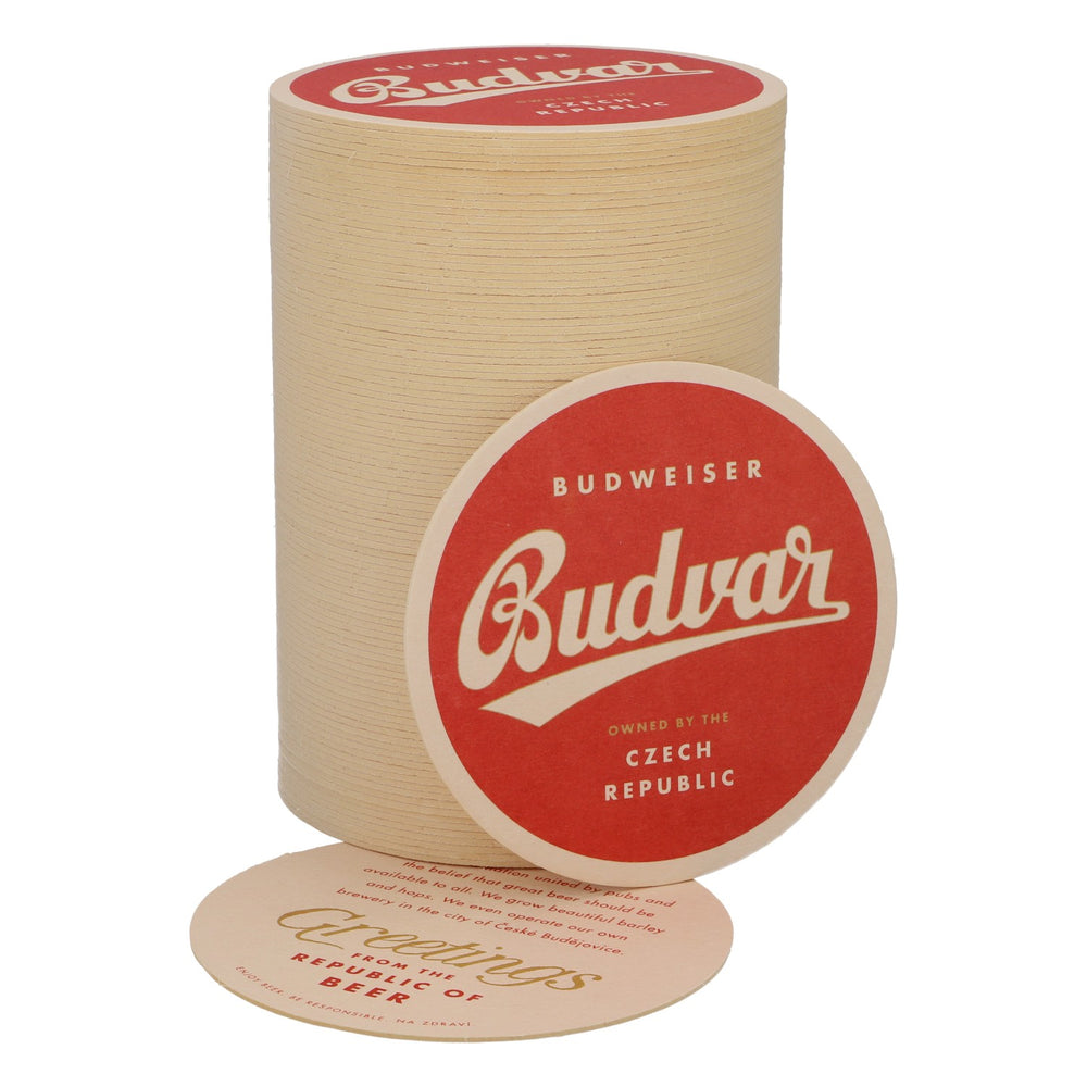 100x Budweiser Bier Bierdeckel Untersetzer Glasuntersetzer Barzubehör "Budvar" Rot weißer Rand
