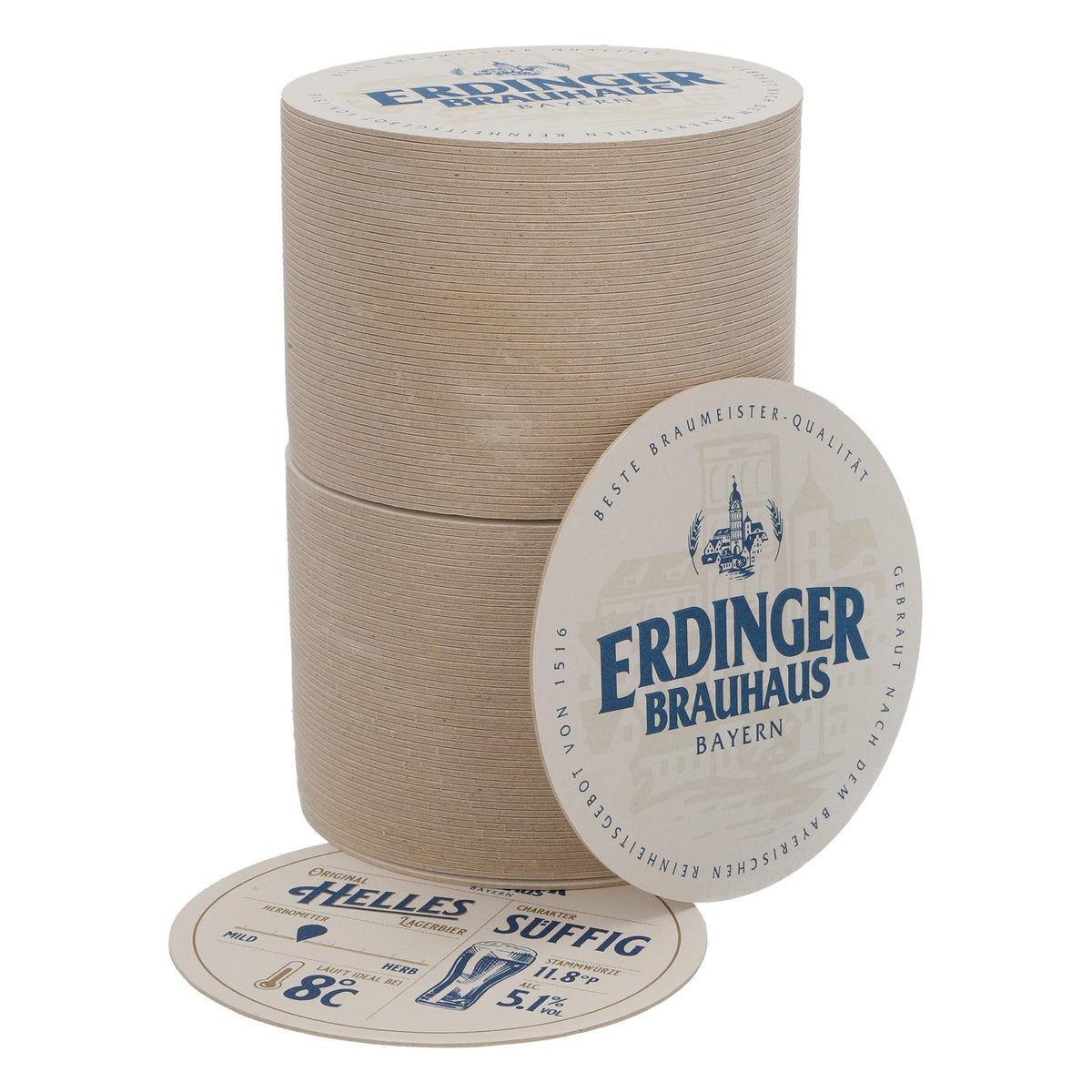 100x Erdinger Weissbräu Bier Bierdeckel Untersetzer rund 10,5 cm Durchmesser weiß "Helles"