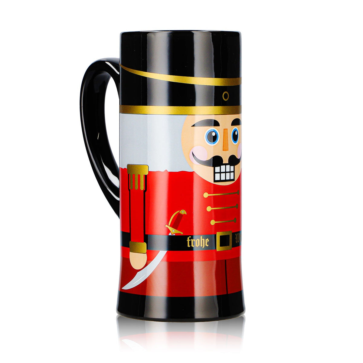 6 Mohaba Glühweinbecher Flöten-Tasse Nussknacker Frohe Weihnachten schwarz 0,2l geeicht – Ansicht 3