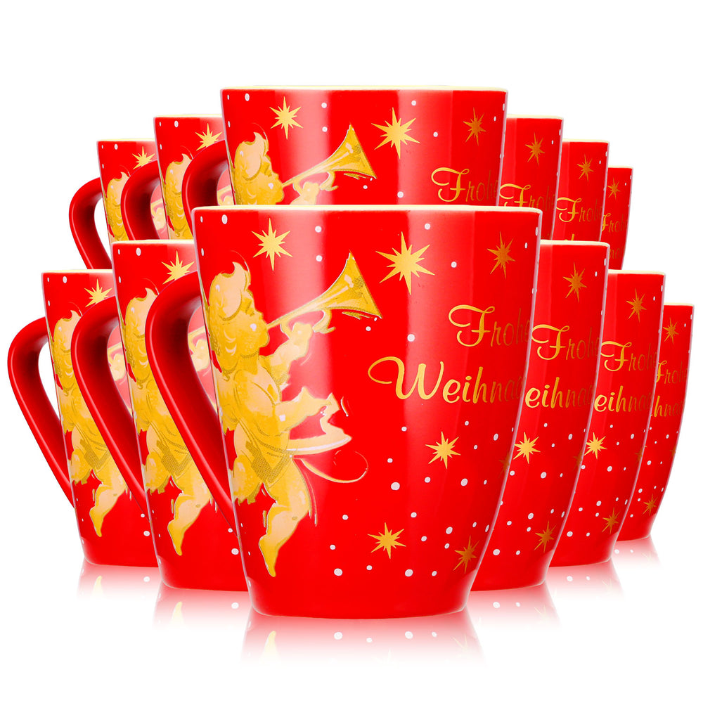 12 Mohaba Glühweinbecher Form 2000 Frohe Weihnachten mit Engel feuerrot / creme 0,2l geeicht