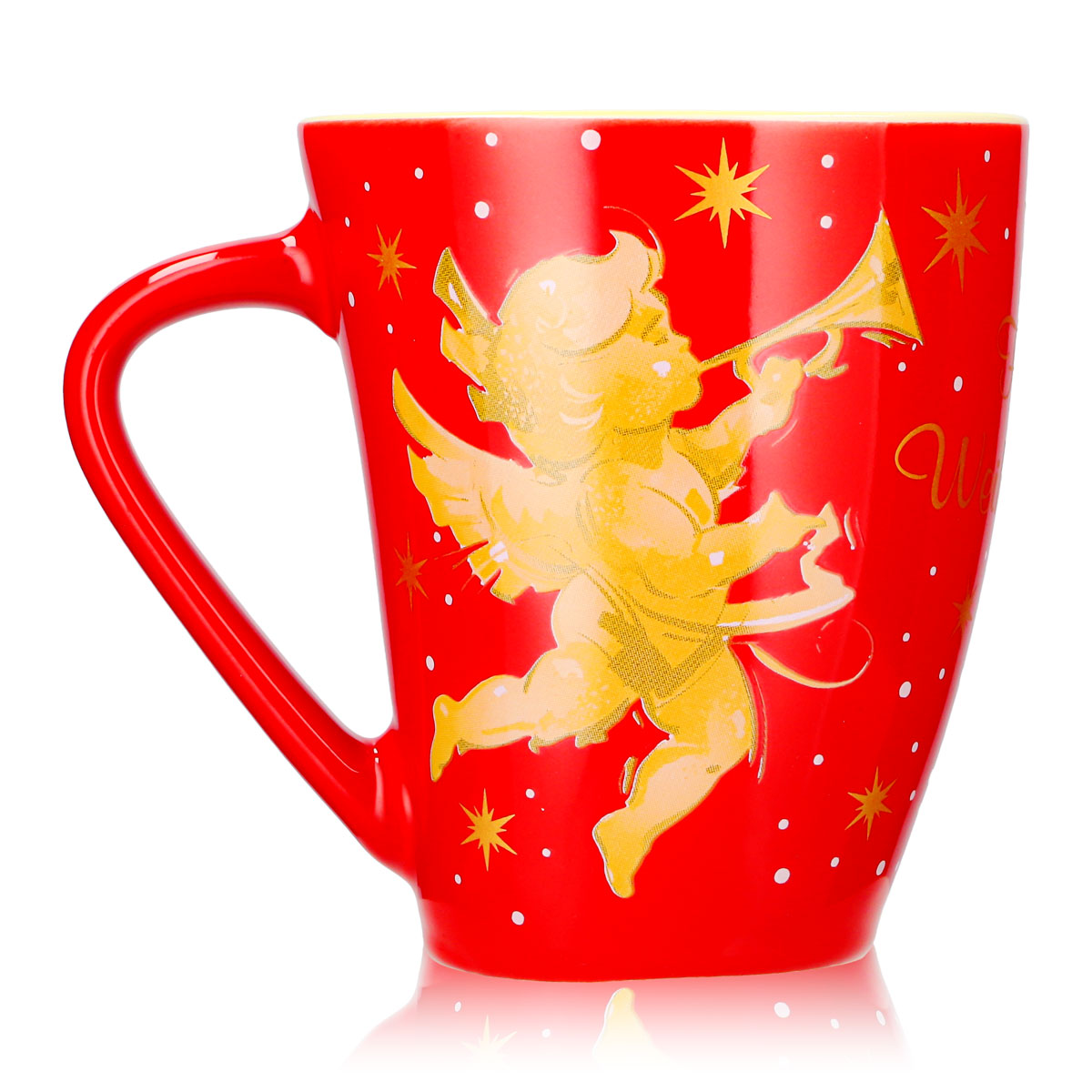 2 Mohaba Glühweinbecher Form 2000 Frohe Weihnachten mit Engel feuerrot / creme 0,2l geeicht – Ansicht 4