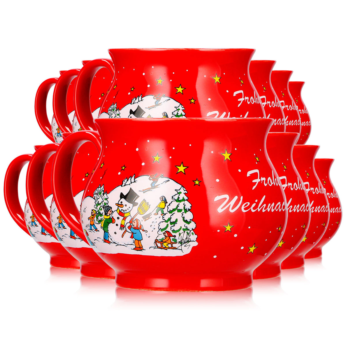12 Mohaba Glühweinbecher Kugelbecher Frohe Weihnachten Winter feuerrot 0,2l geeicht