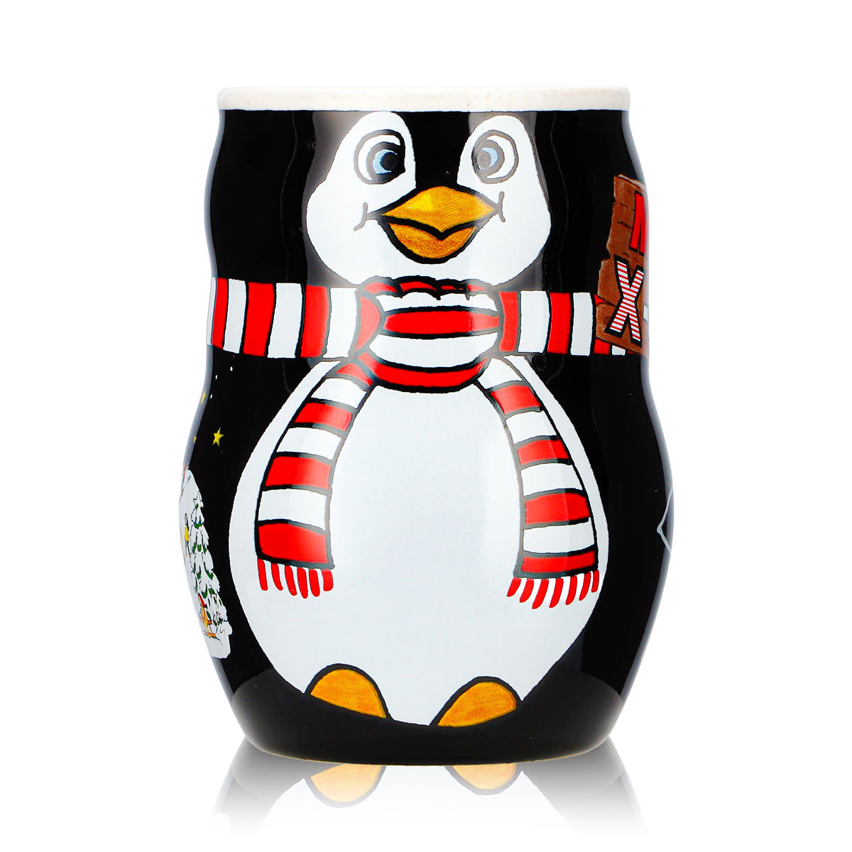 6 Mohaba Glühweinbecher Pinguin-Tasse Relief Merry X-mas schwarz / weiß 0,2l geeicht – Ansicht 2