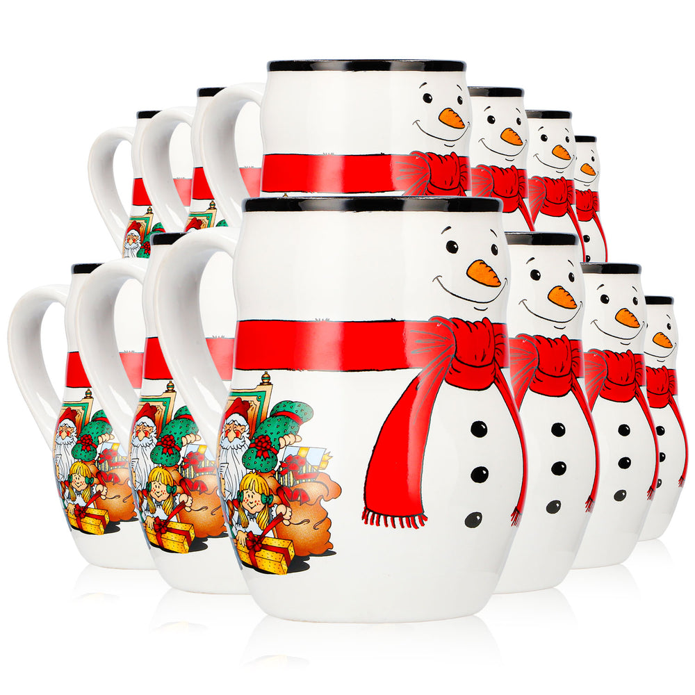 12 Mohaba Glühweinbecher Schneemann-Tasse Relief Frohe Weihnachten weiß / schwarz 0,2l geeicht