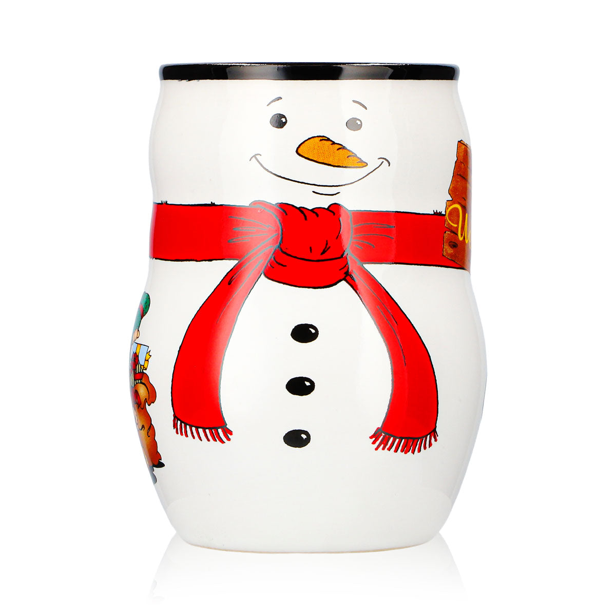 4 Mohaba Glühweinbecher Schneemann-Tasse Relief Frohe Weihnachten weiß / schwarz 0,2l geeicht – Ansicht 2