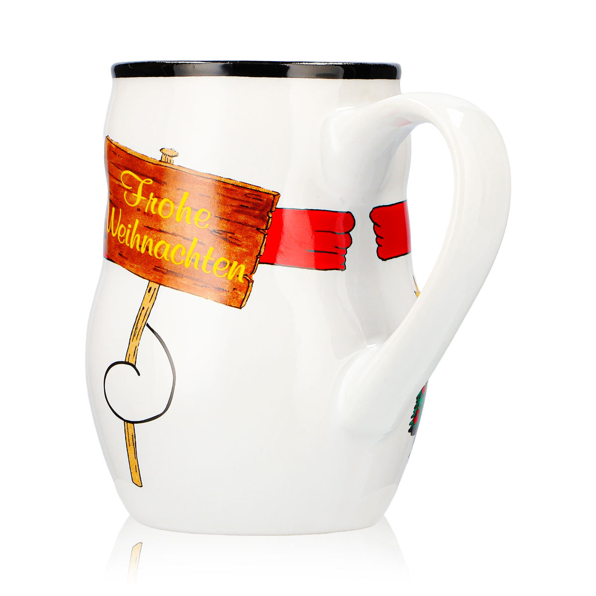 4 Mohaba Glühweinbecher Schneemann-Tasse Relief Frohe Weihnachten weiß / schwarz 0,2l geeicht – Ansicht 5