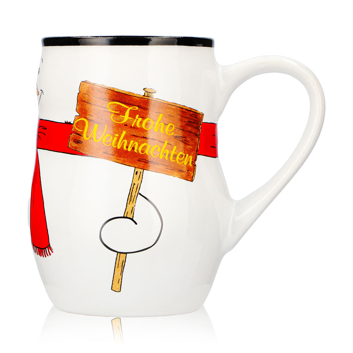4 Mohaba Glühweinbecher Schneemann-Tasse Relief Frohe Weihnachten weiß / schwarz 0,2l geeicht – Ansicht 6