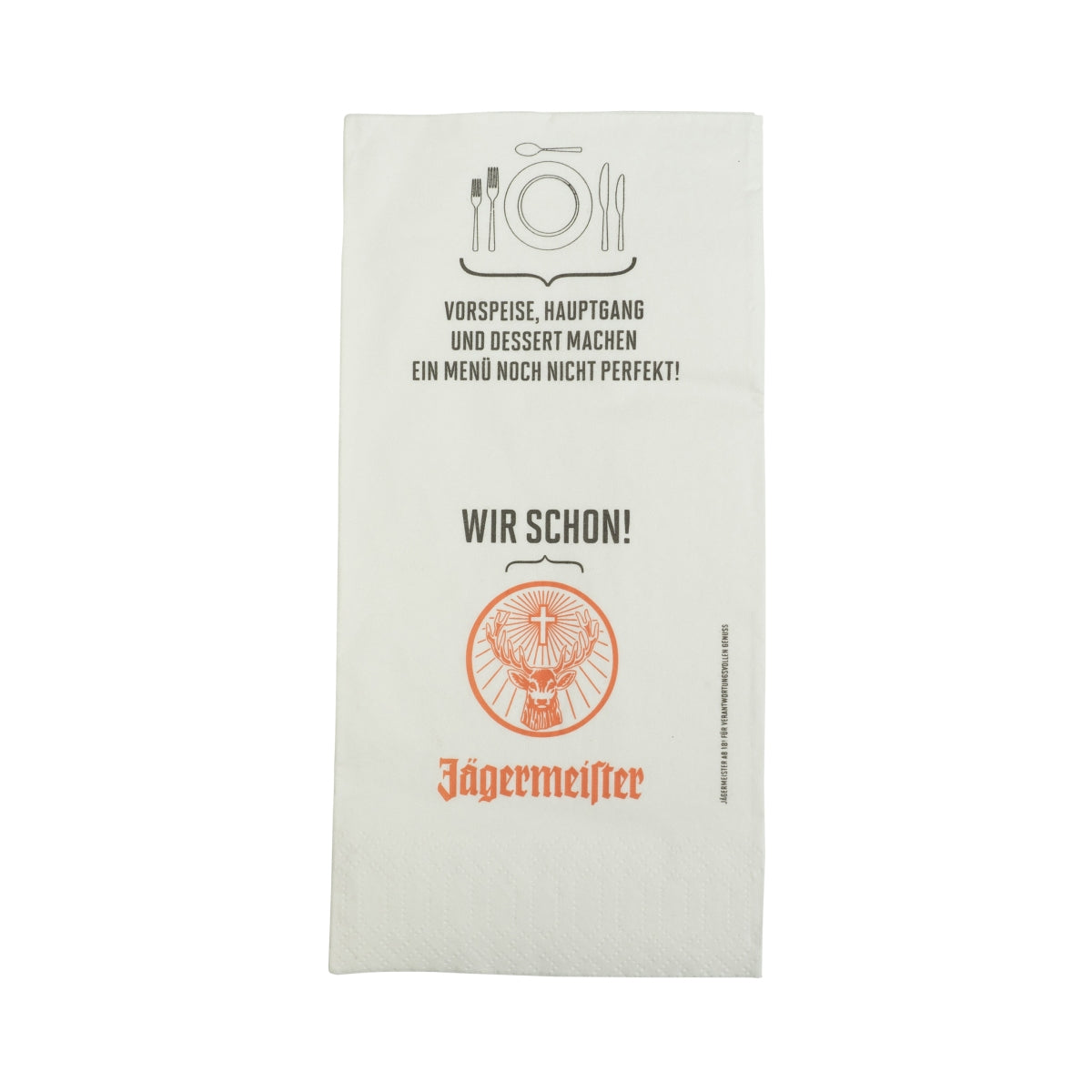 120x Jägermeister Likör Servietten Anstoss weiß 10x20cm Gläser Gastro Bar Deko