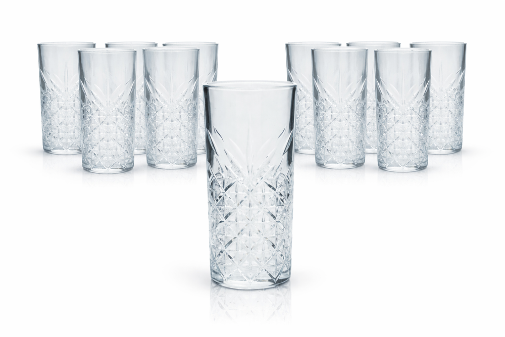 12er Set Bathtub Gin Gläser 400ml Highball Longdrink Reliefglas Pasabahce robust