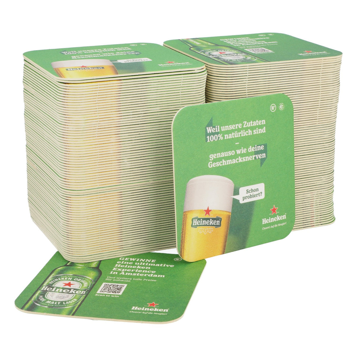 150x Heineken Bier Bierdeckel Untersetzer 9,3x9,3 cm "...dass es vegan ist?"