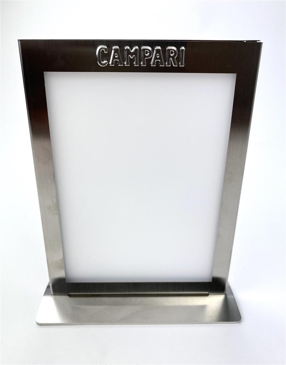 1x Campari Aperitif Tischaufsteller Silber Kartenhalter