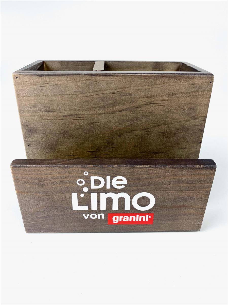 1x Die Limo Softdrinks Serviettenhalter Holz Tischaufsteller