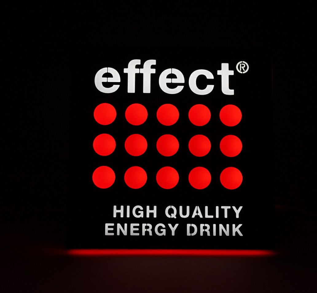 1x Effect Energy Leuchtreklame 4eckig silber rot 30 x 30