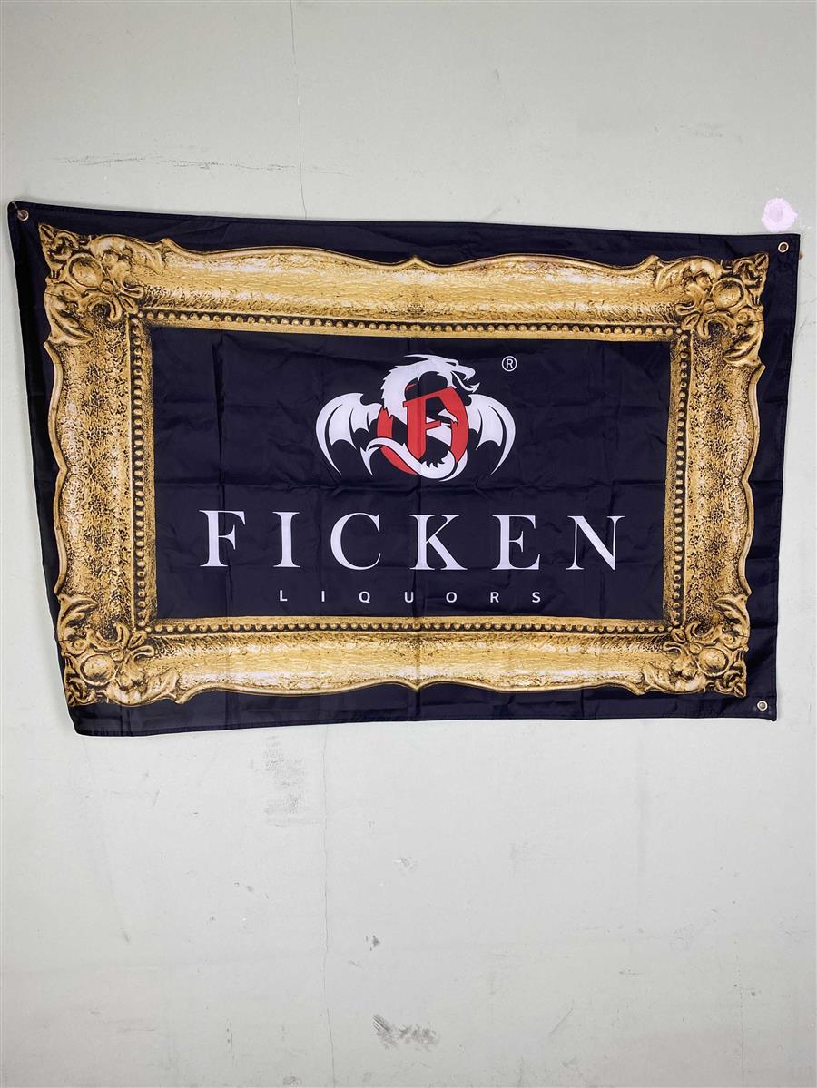 1x Ficken Likör Fahne Goldrahmen 150 x 100