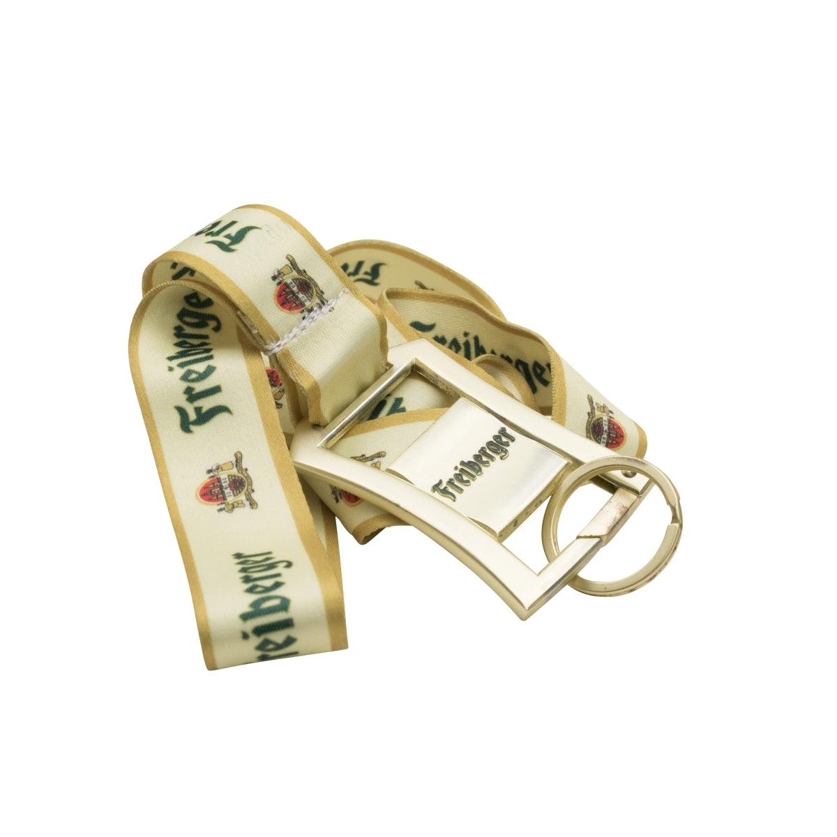 1x Freiberger Bier Schlüsselband gelb mit Gold Karabiner
