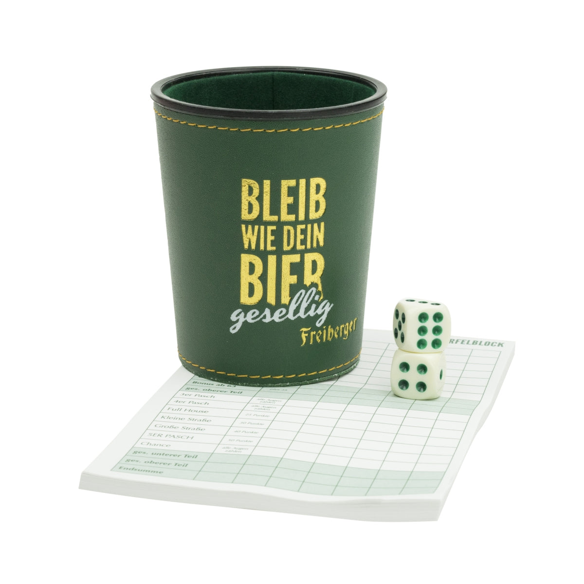 1x Freiberger Bier Würfelbecher Set mit Würfeln + Spieleblock – Ansicht 3
