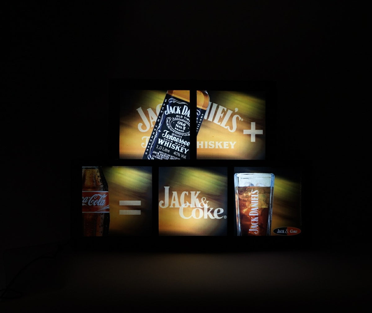 1x Jack Daniels Whiskey Leuchtreklame Jack and Coke alt mit Holzrahmen – Ansicht 2