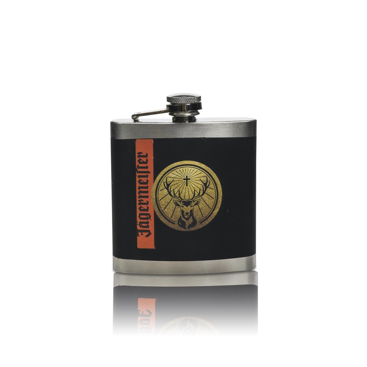 1x Jägermeister Likör Flachmann Metall schwarz