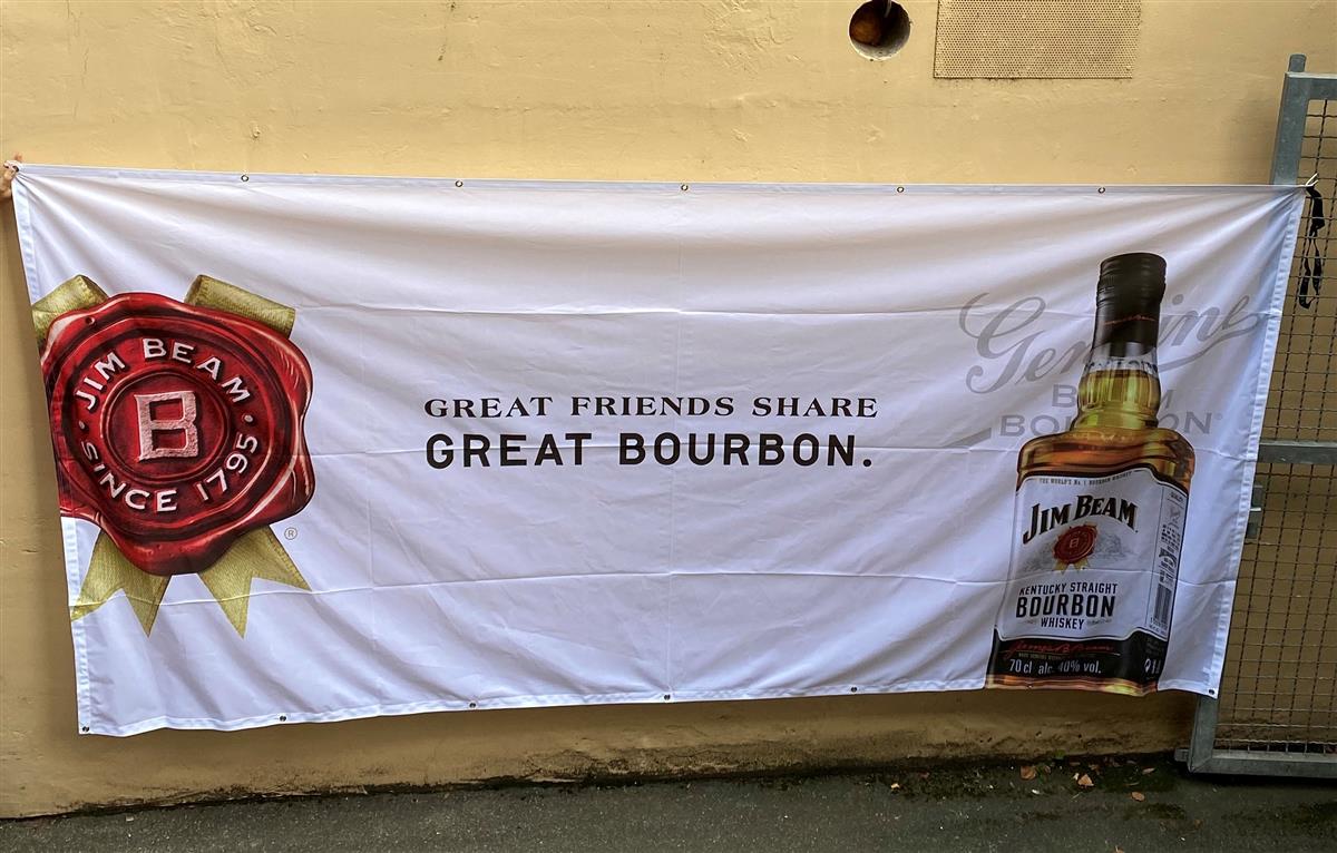 1x Jim Beam Whiskey Banner Flasche weißer Hintergrund 340 x 165