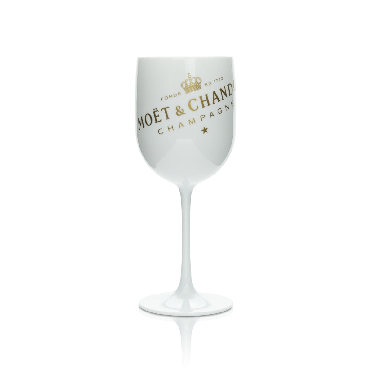 1x Moet Chandon Champagner Glas Kunststoff Goldene Shrift