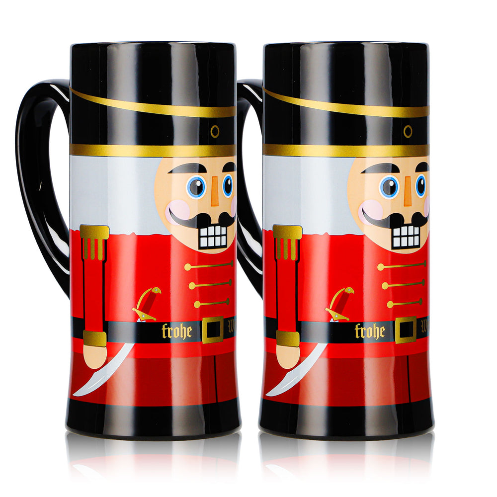 2 Mohaba Glühweinbecher Flöten-Tasse Nussknacker Frohe Weihnachten schwarz 0,2l geeicht